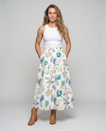 Damen Midirock mit floraler Applikation und elastischem Bund