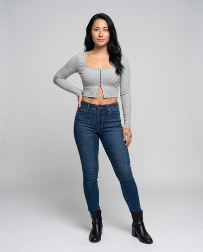 Damen modisches Cropped-Oberteil mit knopflosem Design und langem Arm