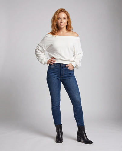 Damen Off-Shoulder Sweatshirt mit weitem Schnitt und elastischem Saum