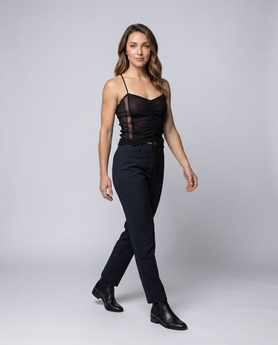 Damen Ripp-Crop-Top mit verstellbaren Bindebändern und transparenten Cut-Outs