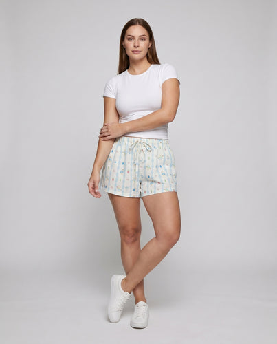 Damen Schlafshorts mit fröhlichem Eiscreme-Motiv und elastischem Bund