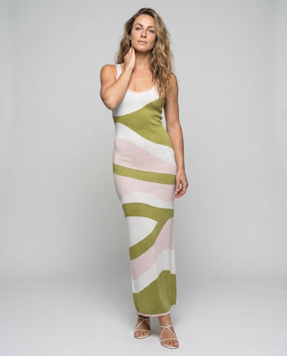 Damen Sommerliches Maxikleid mit modernen Farbblockmustern