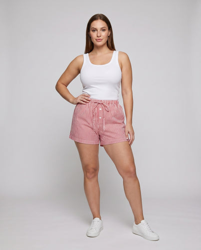 Damen Strandshorts mit buntem Streifenmuster und elastischem Taillenbund