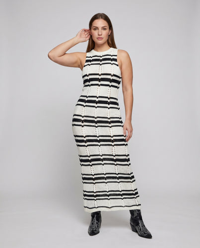 Damen Strick-Maxikleid mit stylischem geometrischem Muster