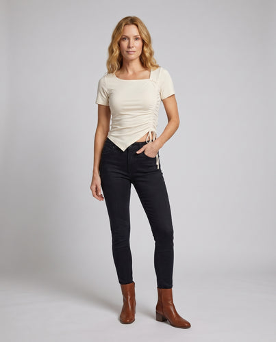 Damen stylisches Oberteil mit verstellbarem Raffung und seitlichen Bindebändern
