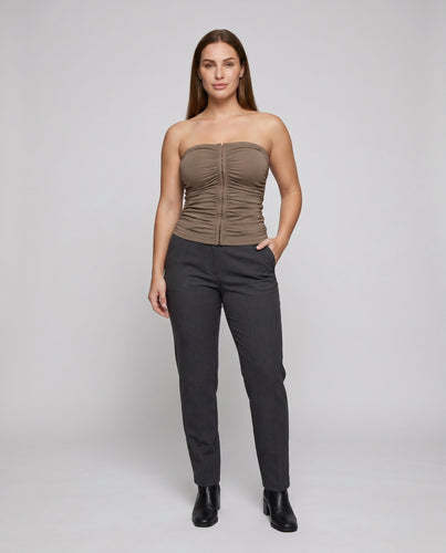 Damen Top mit durchgehendem Knopfverschluss und Rüschendesign