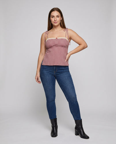 Damen Top mit klassischem Karomuster und verstellbaren Spaghettiträgern