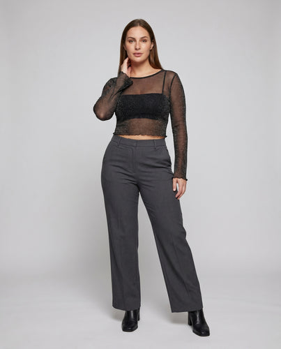 Damen transparentes Glitzeroberteil mit lockeren Ärmeln