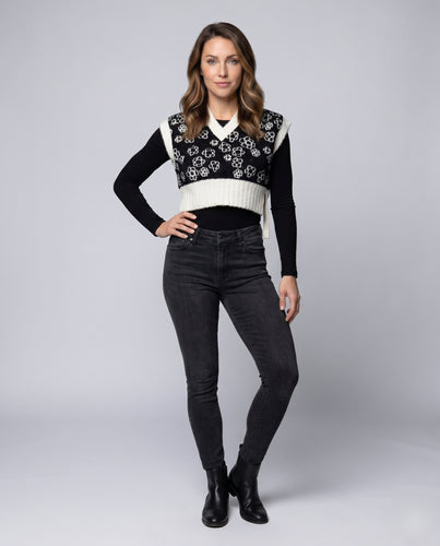 Damen trendiges Cropped Strickoberteil mit einzigartigem Totenkopf-Muster