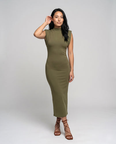Damen Bodycon-Maxikleid mit elegantem Stehkragen und ärmellosem Design EB