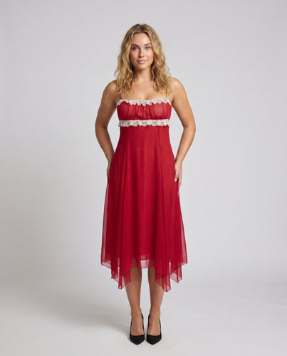 Damen Chiffon Kleid mit raffiniertem Spitzenbesatz EB