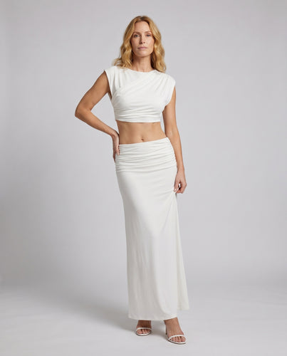Damen Elegant drapiertes Oberteil mit fließendem Maxi-Rock EB