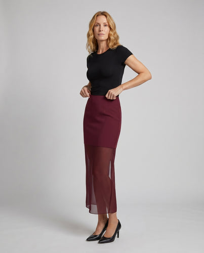 Damen Eleganter Maxirock mit transparentem Overlay und seitlichem Schlitz EB