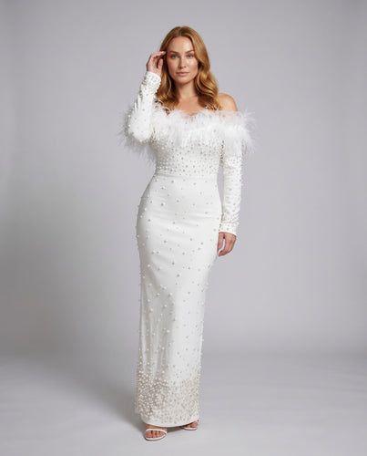 Damen Elegantes Abendkleid mit schulterfreiem Design und funkelnden Akzenten EB