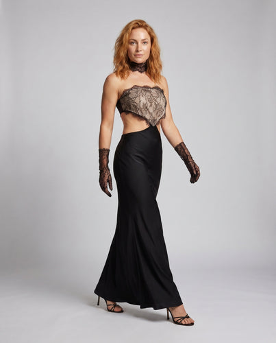 Damen Elegantes Abendkleid mit verführerischem Schnitt und Spitzenapplikationen EB