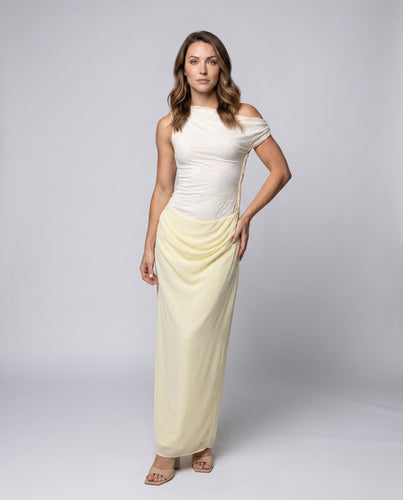 Damen Elegantes asymmetrisches Maxi-Kleid mit Spitzenoberteil und fließendem Rock EB