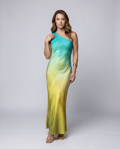 Damen Elegantes, asymmetrisches Maxikleid mit fließendem Farbverlauf EB
