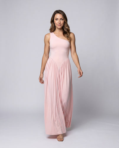 Damen elegantes asymmetrisches Maxikleid mit fließendem Rock EB