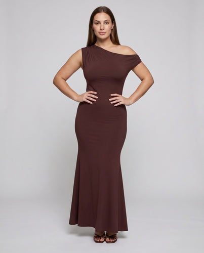 Damen Elegantes einseitiges Maxikleid aus leichtem Jerseystoff EB