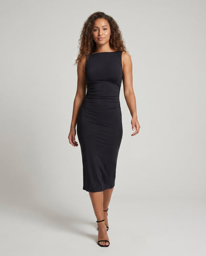 Damen Elegantes figurbetontes Midi-Kleid mit schickem Rundhalsausschnitt EB