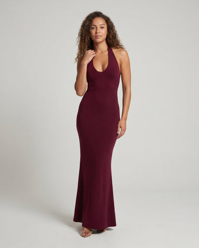 Damen Elegantes figurumspielendes Abendkleid mit tiefem V-Ausschnitt und ausgestelltem Saum EB
