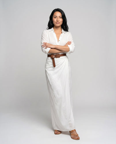 Damen Elegantes Hemdkleid mit Gürtel und langem Arm EB