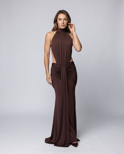 Damen Elegantes Langarm Maxikleid mit asymmetrischem Design EB