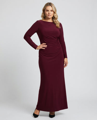 Damen Elegantes Langarm-Maxikleid mit raffiniertem Rüschendesign EB