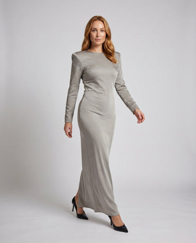 Damen Elegantes Langarmkleid aus fließendem Satinstoff EB