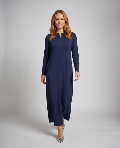 Damen Elegantes Langarmkleid mit fließendem Schnitt EB