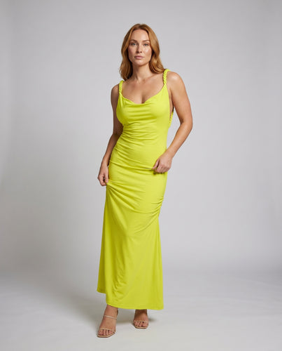 Damen Elegantes langes Satin-Kleid mit schmalem Schnitt und verstellbaren Trägern EB
