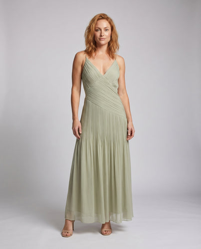 Damen Elegantes Maxikleid aus fließendem Chiffon mit verführerischem V-Ausschnitt EB