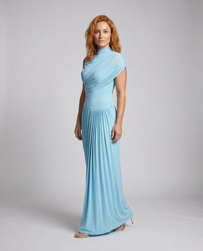 Damen Elegantes Maxikleid mit asymmetrischem Design und raffinierter Drapierung EB