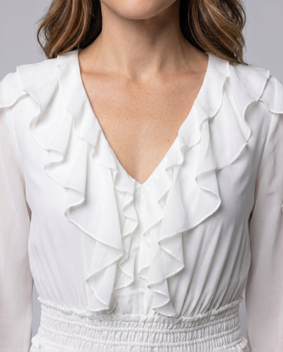 Damen Elegantes Maxikleid mit fließenden Rüschen und figurumspielendem Schnitt EB