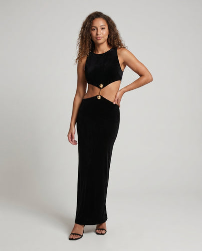 Damen Elegantes Maxikleid mit hoch geschnittenem Oberteil und seitlichem Schlitz EB