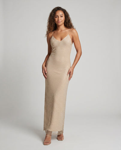 Damen Elegantes Maxikleid mit Netzstruktur und verführerischem V-Ausschnitt EB