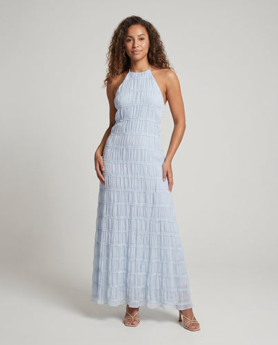 Damen Elegantes Maxikleid mit raffiniertem Schnitt und transparenten Rüschendetails EB
