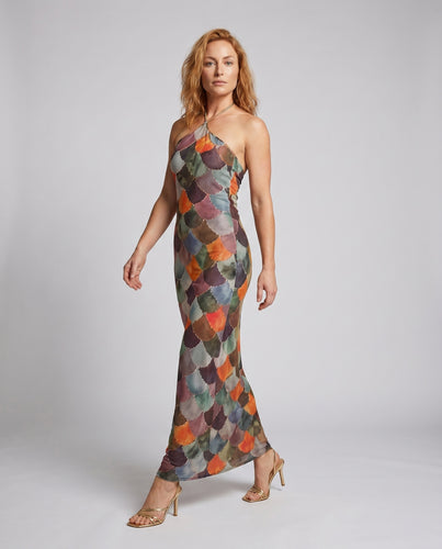 Damen Elegantes Maxikleid mit schulterfreiem Design und auffälligem Farbverlauf EB