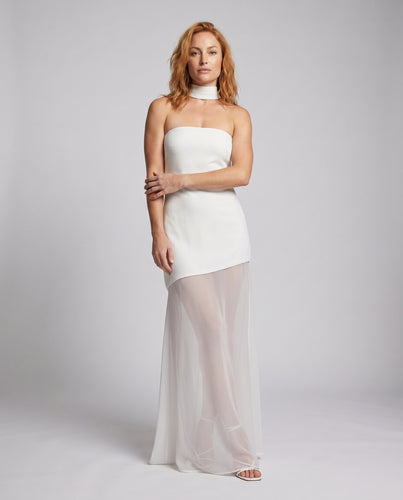 Damen Elegantes Maxikleid mit schulterfreiem Design und hohem Schlitz EB