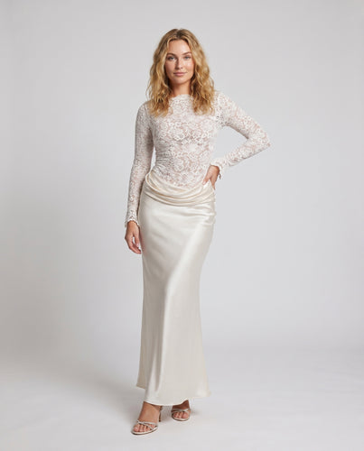 Damen Elegantes Spitzenoberteil mit schimmerndem Satinrock EB