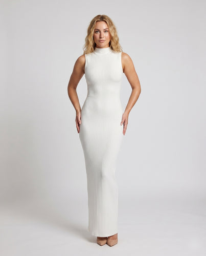 Damen Figurbetontes Rippkleid mit hohem Kragen EB