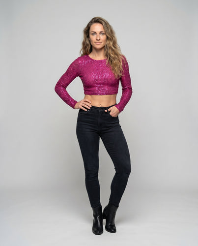 Damen Funkelndes Pailletten-Crop-Top EB
