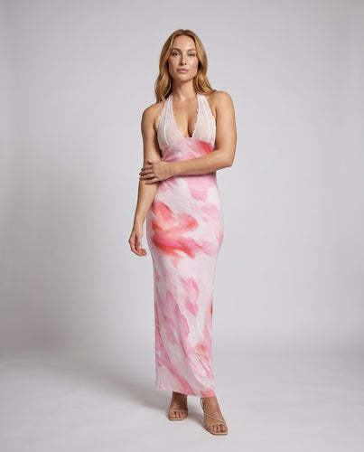 Damen Halterkleid mit Leopardendruck und verführerischem V-Ausschnitt EB