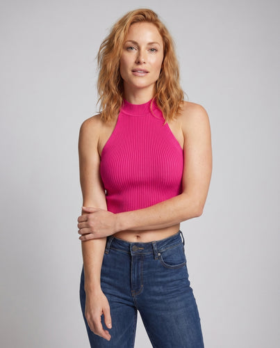 Damen Hochgeschlossener Crop-Top aus Rippstrick EB