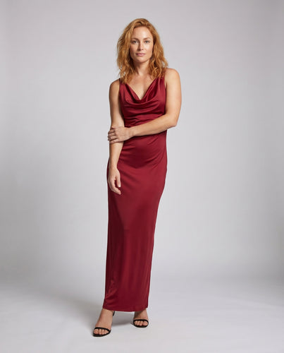 Damen Luxuriöses Satin-Cocktailkleid mit elegantem Wasserfall-Ausschnitt EB
