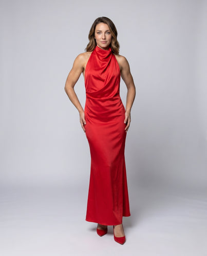 Damen Maxi-Kleid mit schulterfreiem Drapé EB