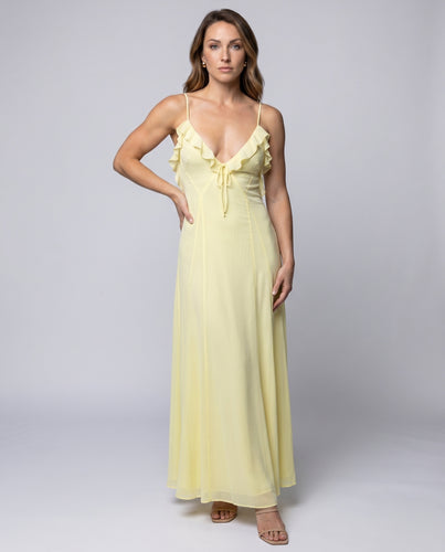 Damen Maxi Kleid mit verspieltem Rüschendesign EB