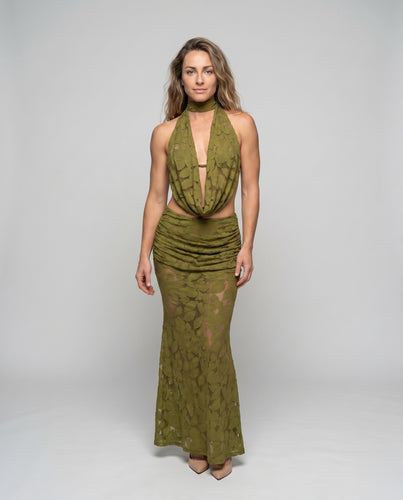 Damen Maxi-Umhangkleid mit raffiniertem Wickeldesign und transparenten Details EB