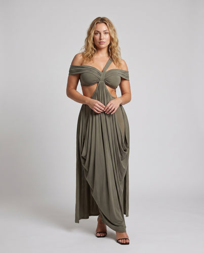 Damen Maxikleid mit innovativem Schnitt und raffinierter Drapierung EB