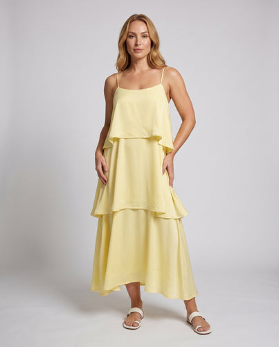 Damen Maxikleid mit schwingendem Volant und verstellbaren Trägern EB